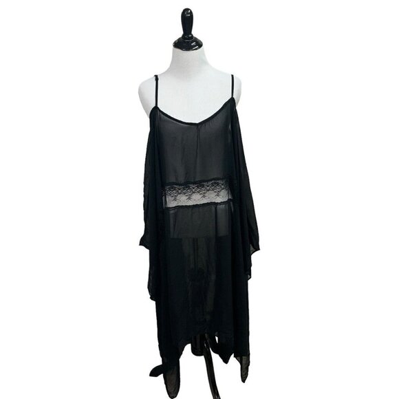 Someday's Lovin Women's S Small Open Shoulder Kimono Sheer Lace Insert Black - Picture 1 of 11